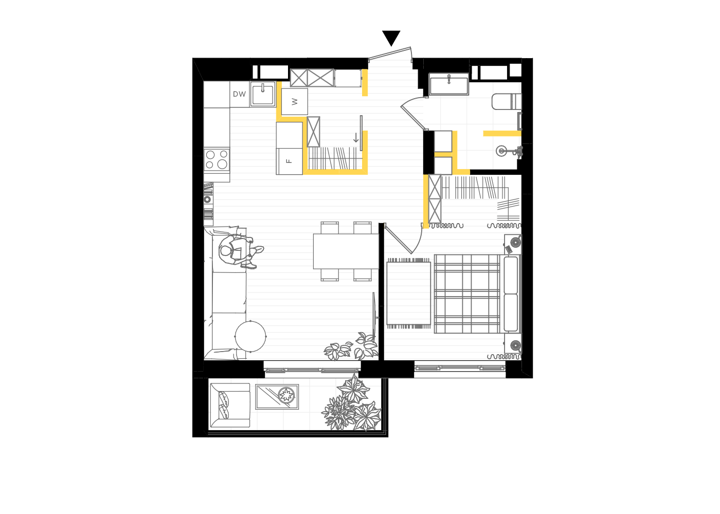 Wariant z garderobą przy wejściu i optymalnym układem przestrzeni